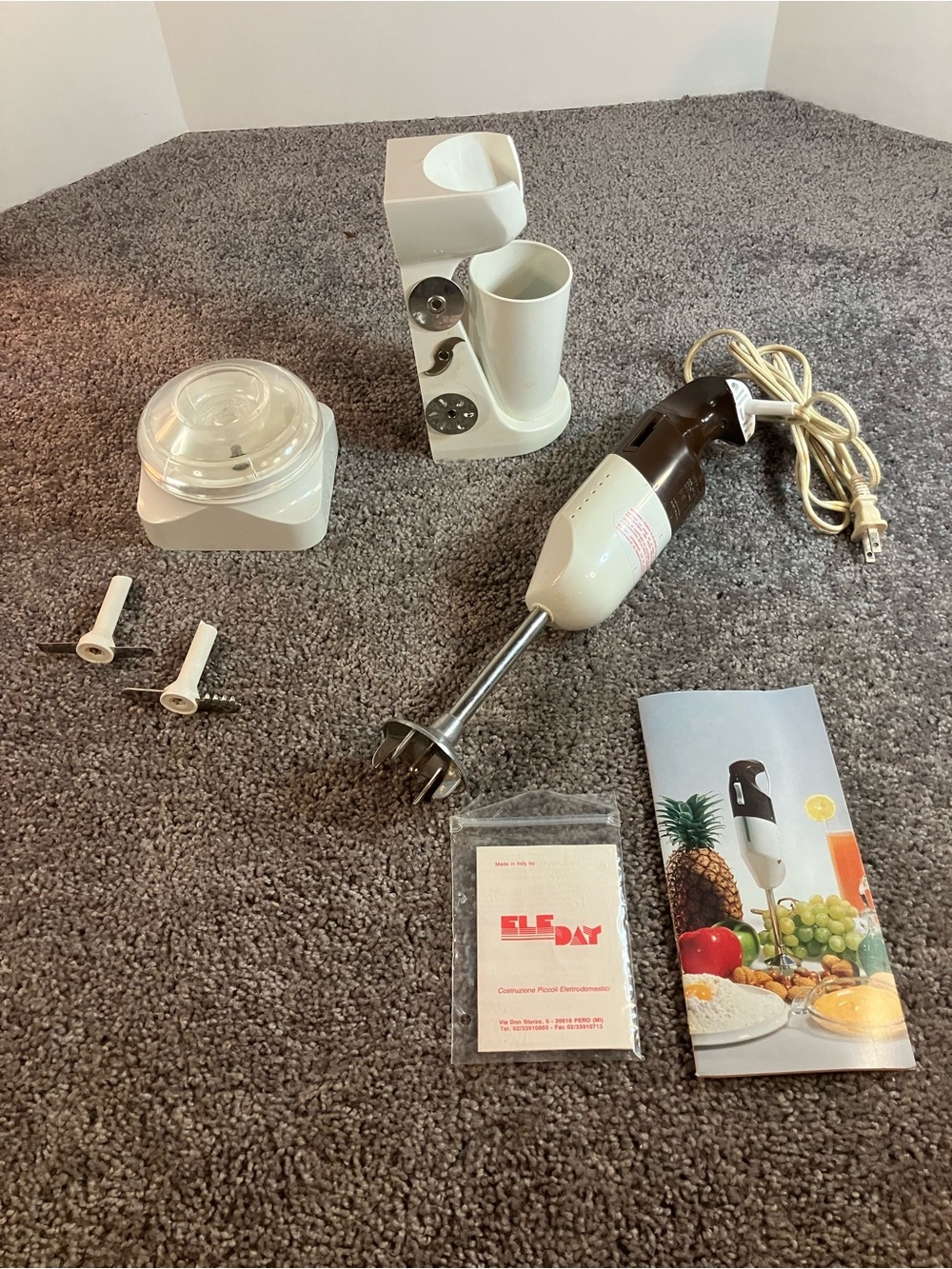 Vintage Daily Blender Mixer Stick Handheld Blender Made in Italy w/Accessories